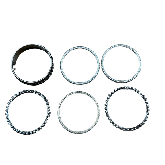 Set of 6 Rhinestone Silver Bangle Bracelets - Picture 3 of 3